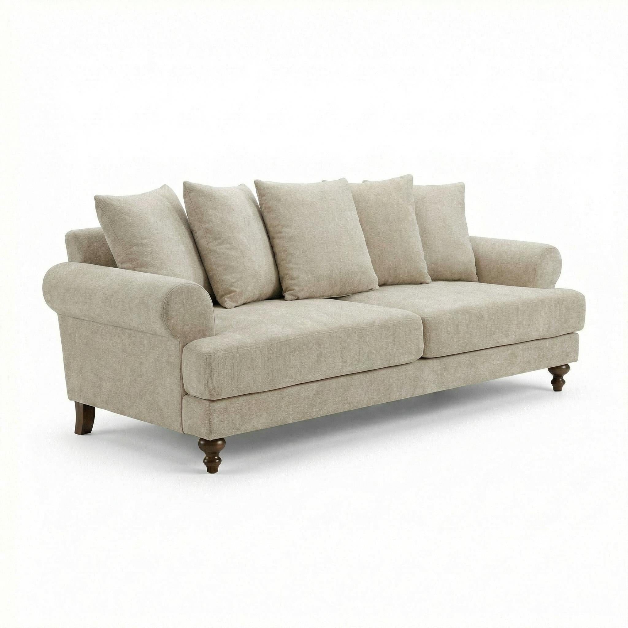 Modern Beige Fabric, Wooden Frame Sofa - ELAITH 3.5 SEAT