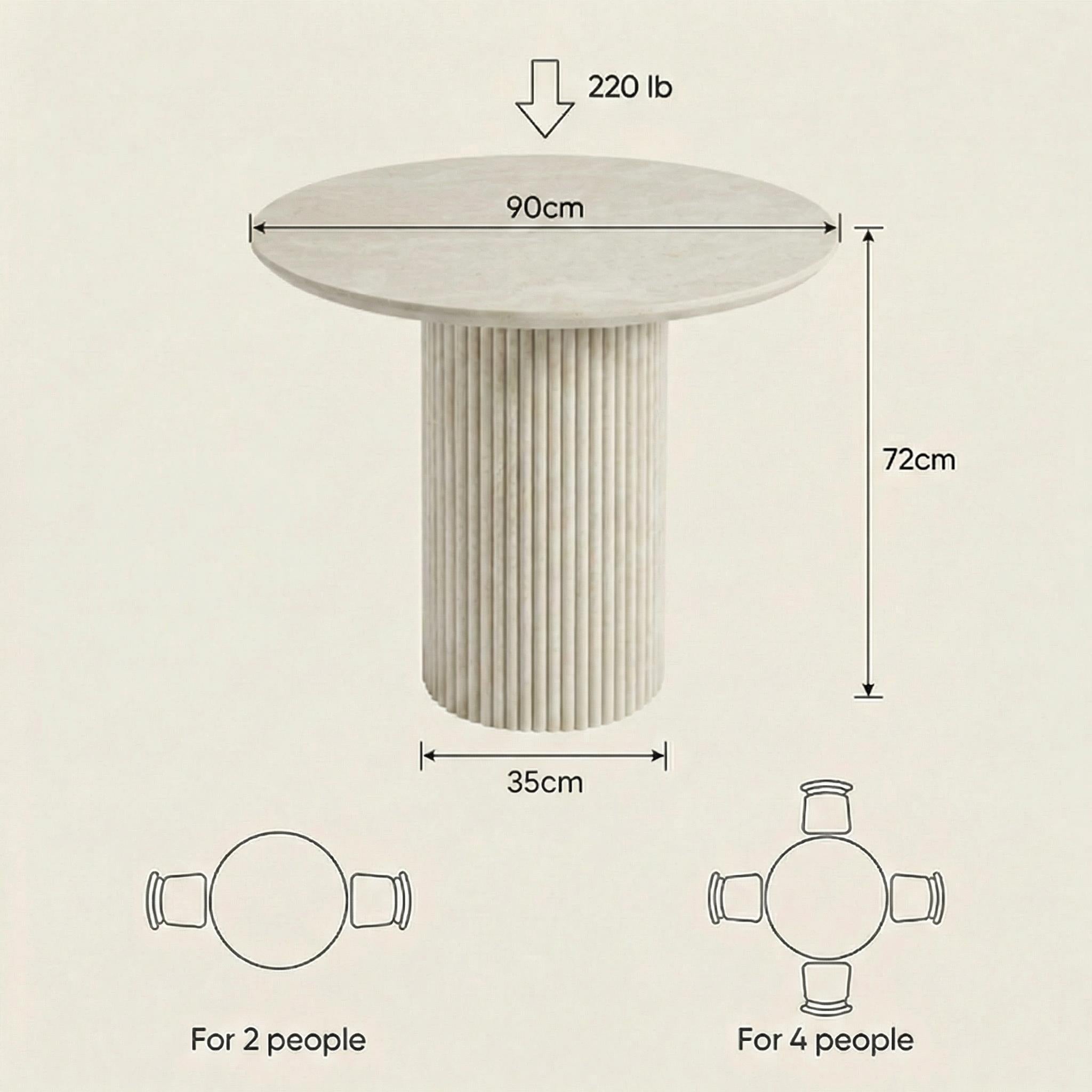 Round Dining Table with Yellow Travertine Effect Melamine Finish and Fluted Pedestal Base - ROWAN