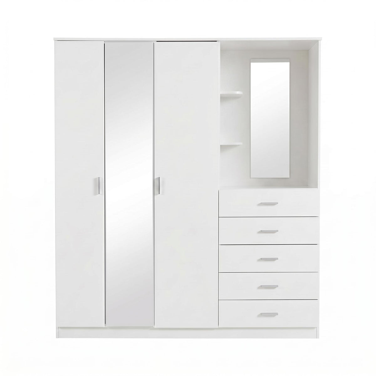 Modern High Gloss Wardrobe, Melamine Finish - CARLETON HIGH GLOSS MIRROR COMBI UNIT