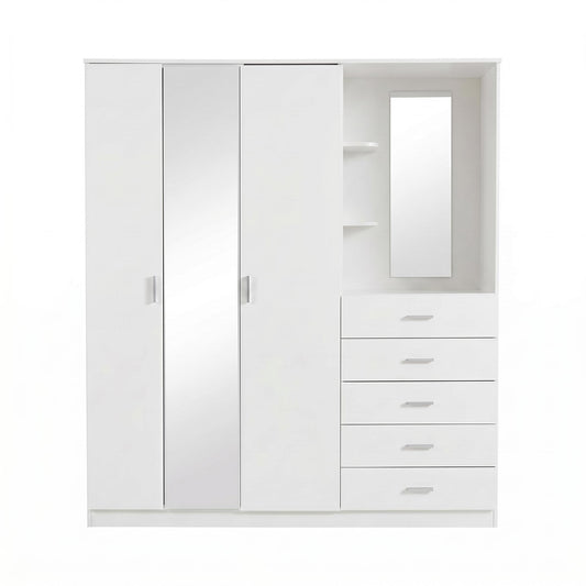 Modern High Gloss Wardrobe, Melamine Finish - CARLETON HIGH GLOSS MIRROR COMBI UNIT