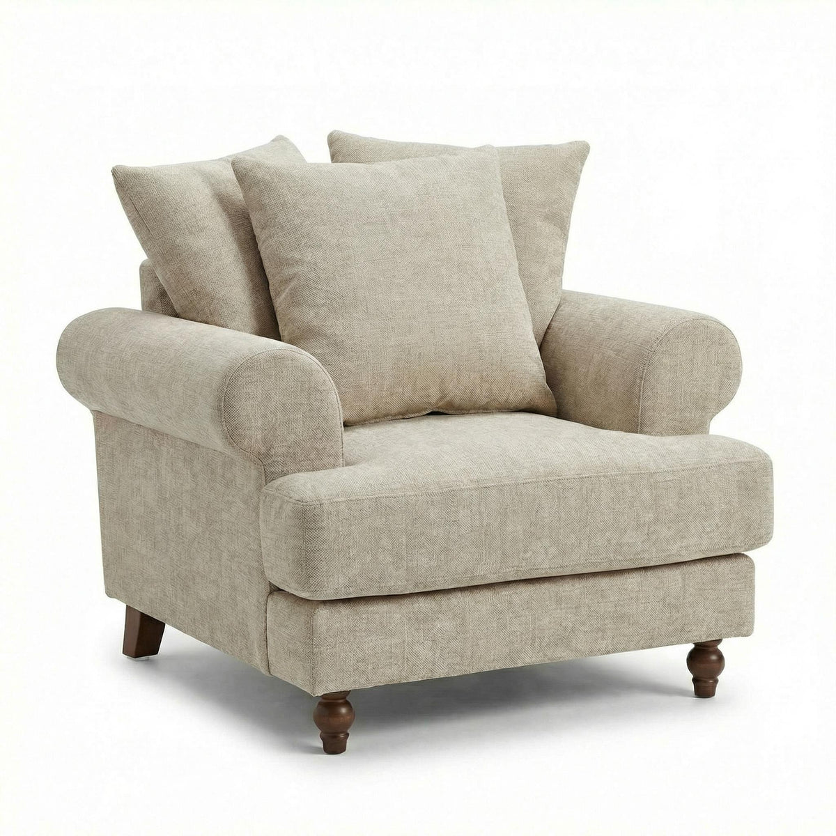 Modern Beige Fabric, Wooden Frame Accent - ELAITH Armchair
