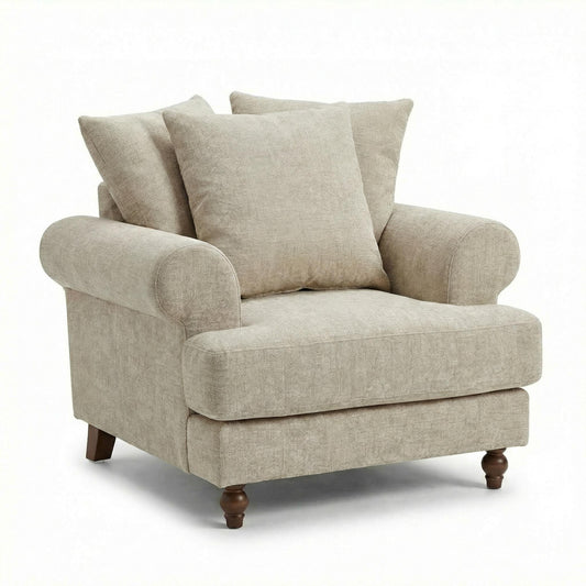 Modern Beige Fabric, Wooden Frame Accent - ELAITH Armchair