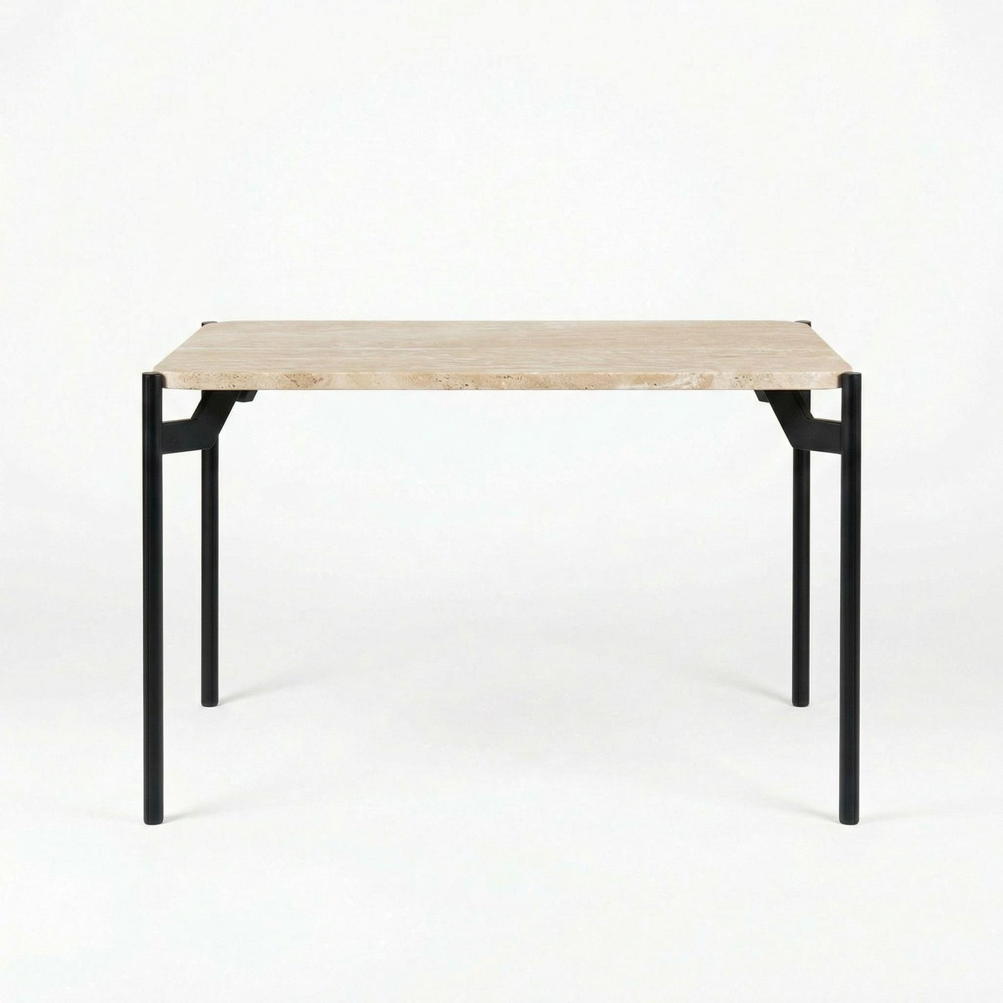 Travertine Effect Dining Table with MDF Top and Black Metal Legs - GROBNAR