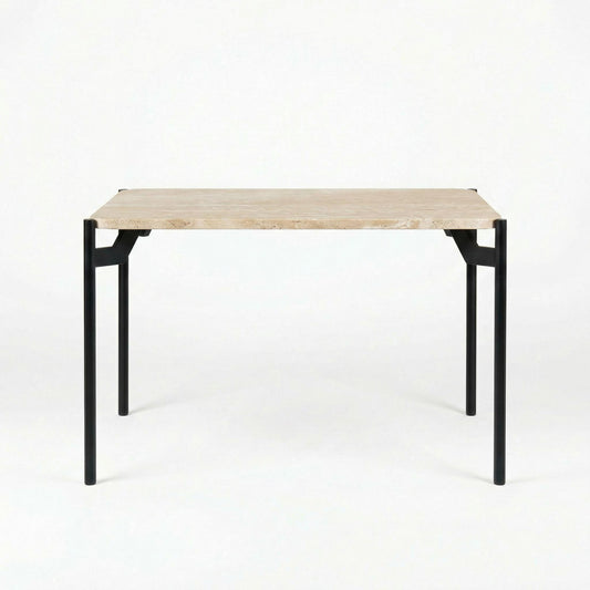 Travertine Effect Dining Table with MDF Top and Black Metal Legs - GROBNAR