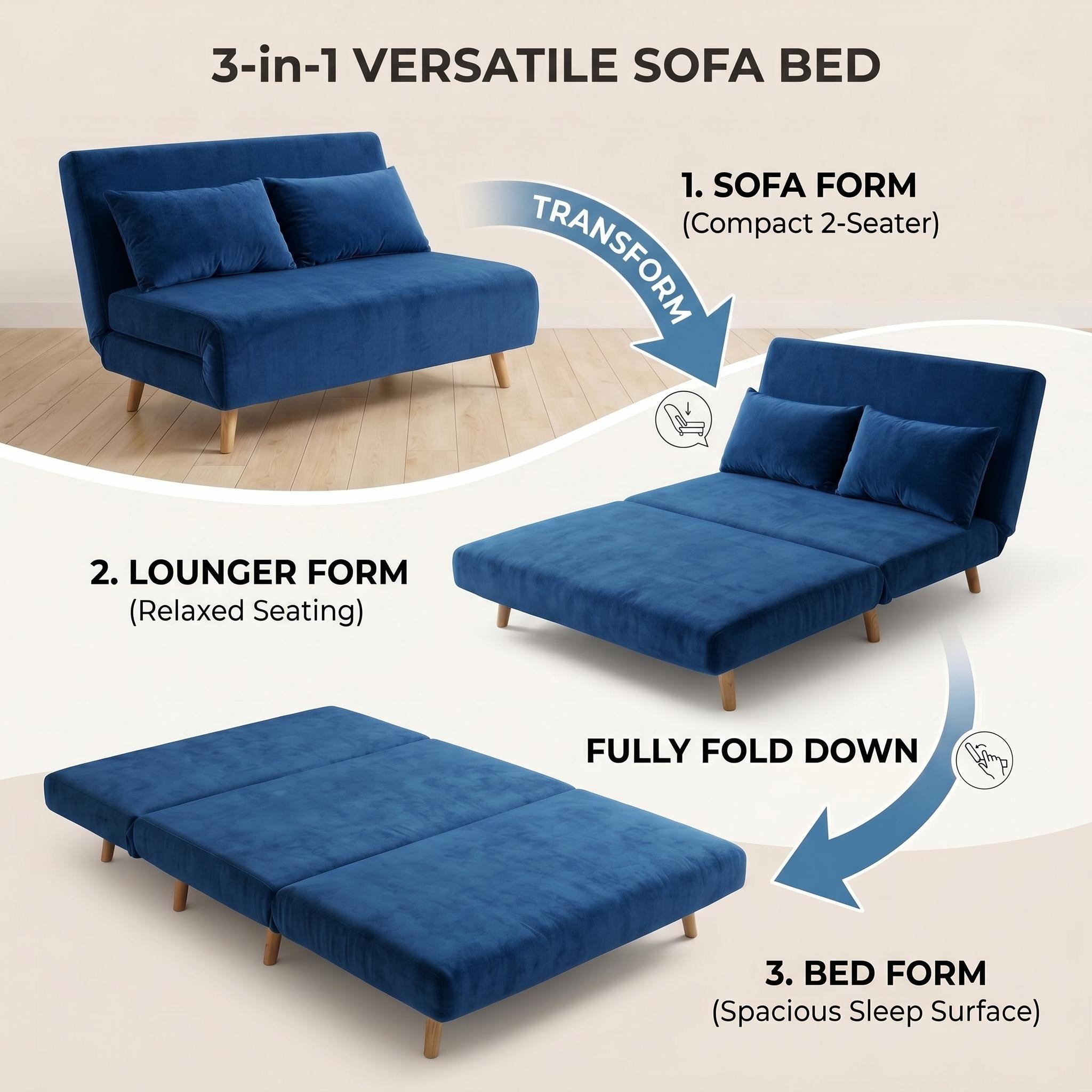 Modern Velvet Blue Sofa, Iron Legs - LENA SOFAB BLUE