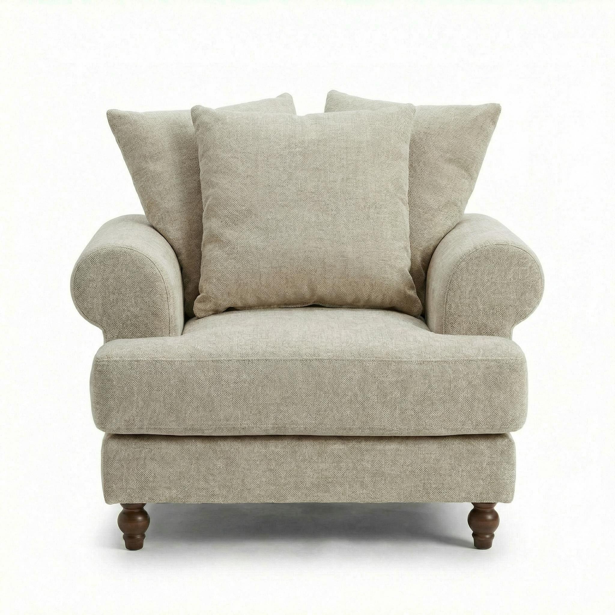 Modern Beige Fabric, Wooden Frame Accent - ELAITH Armchair