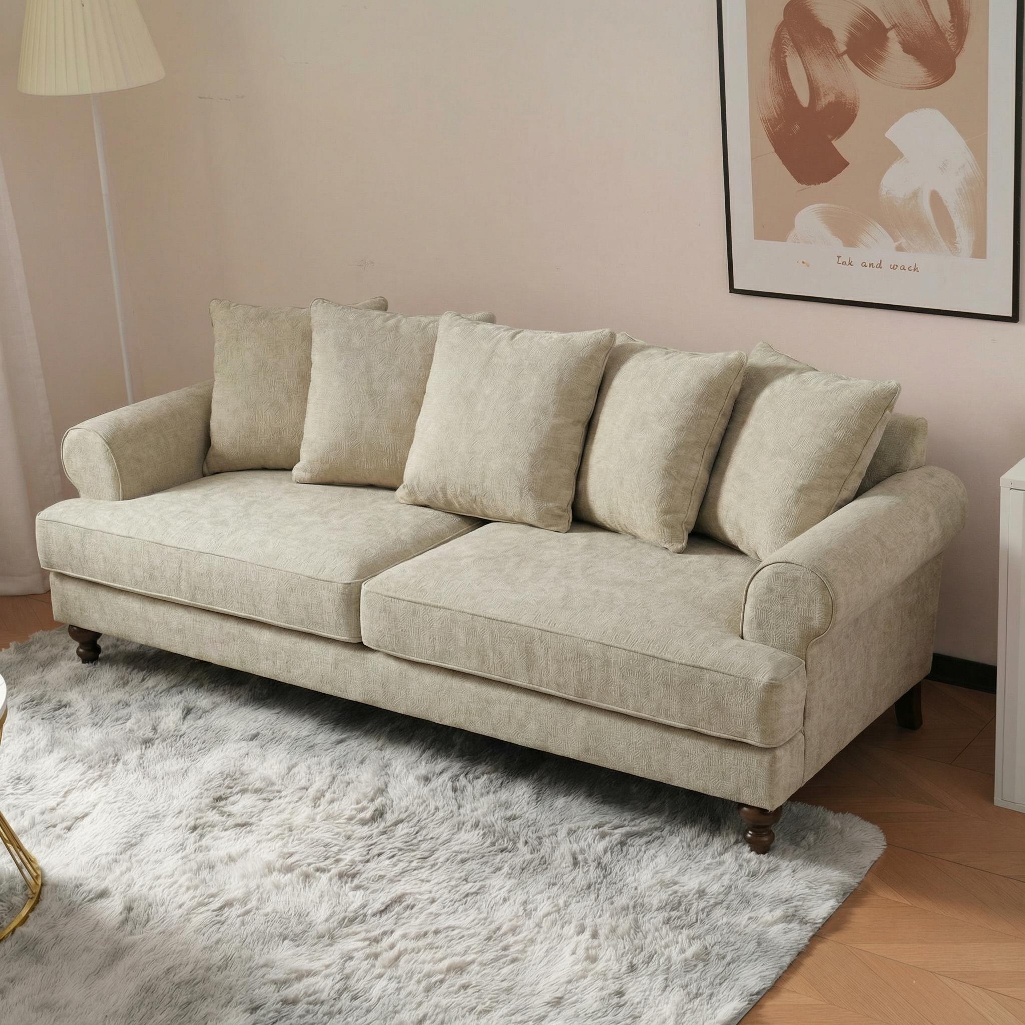 Modern Beige Fabric, Wooden Frame Sofa - ELAITH 3.5 SEAT