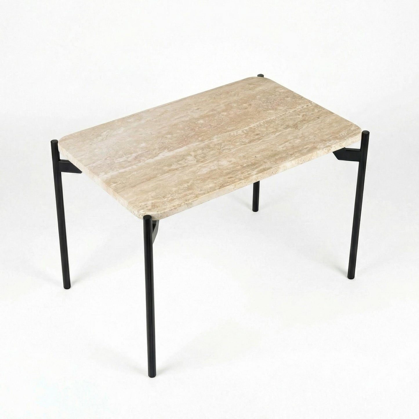 Travertine Effect Dining Table with MDF Top and Black Metal Legs - GROBNAR