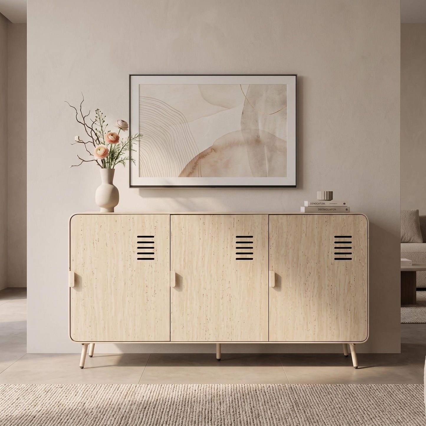 WALNUT TV STAND YELLOW TRAVERTINE