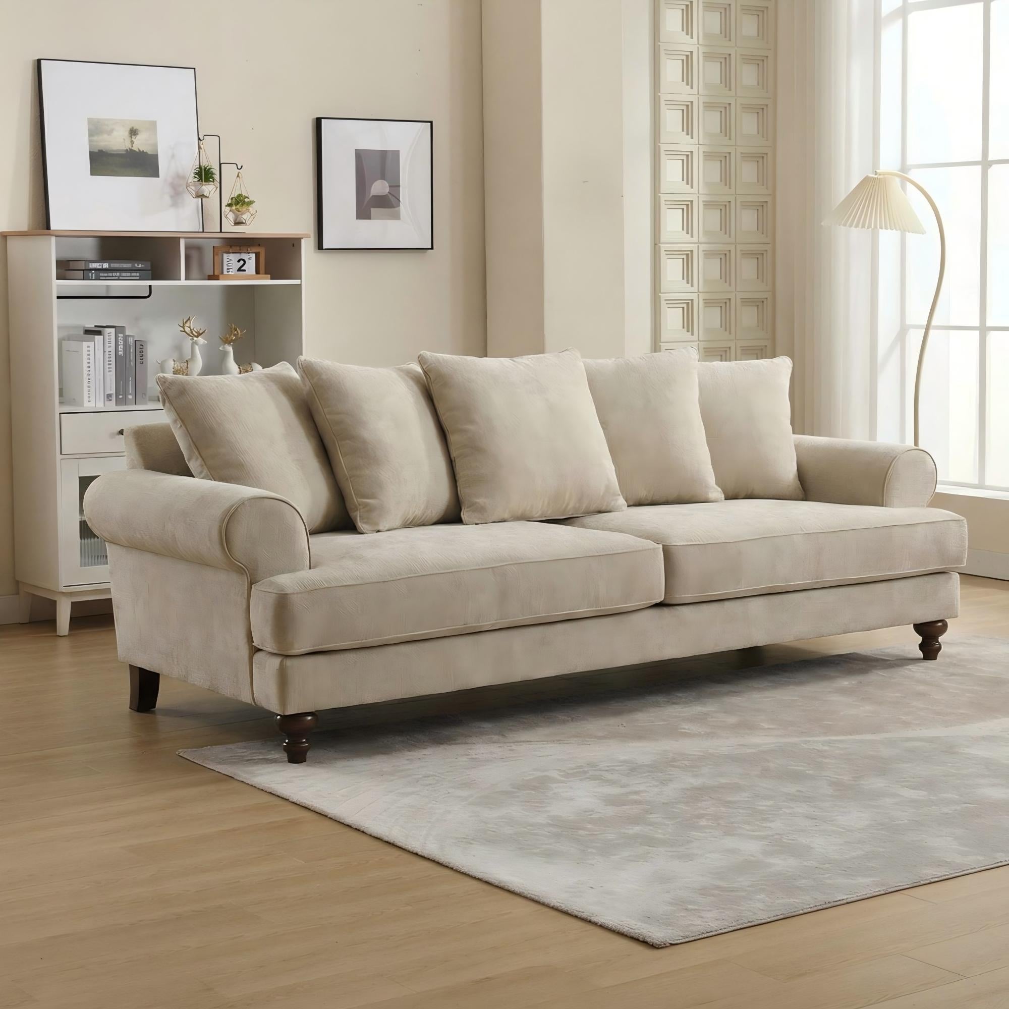 Modern Beige Fabric, Wooden Frame Sofa - ELAITH 3.5 SEAT