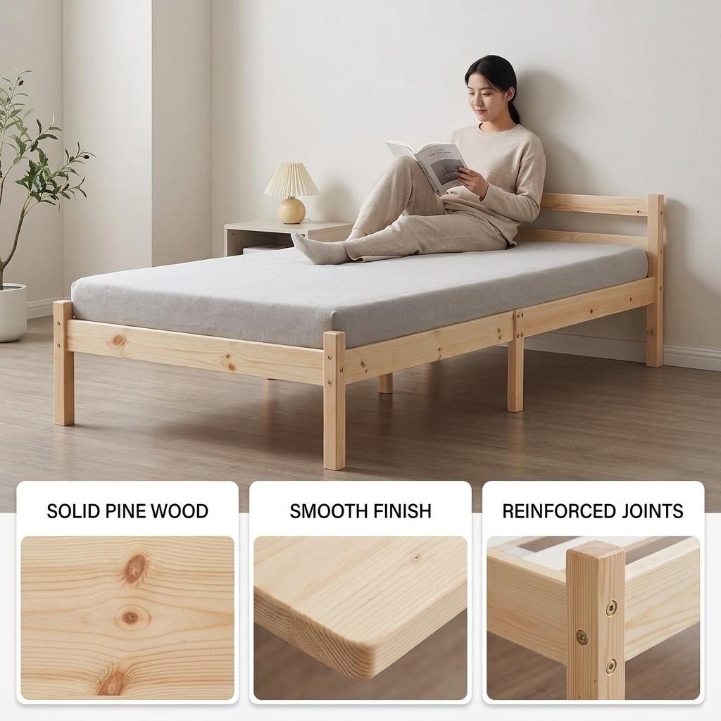 Modern Pine Frame, Space-Saving Single Bed - FIRENZE A