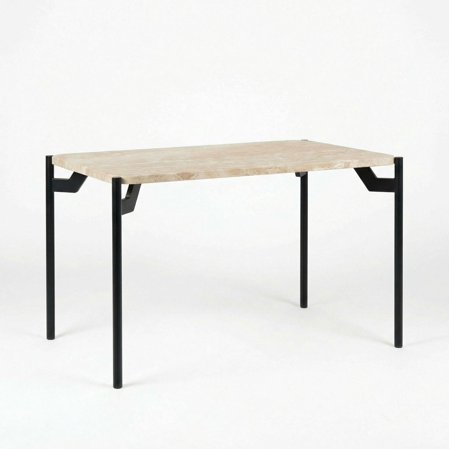 Travertine Effect Dining Table with MDF Top and Black Metal Legs - GROBNAR