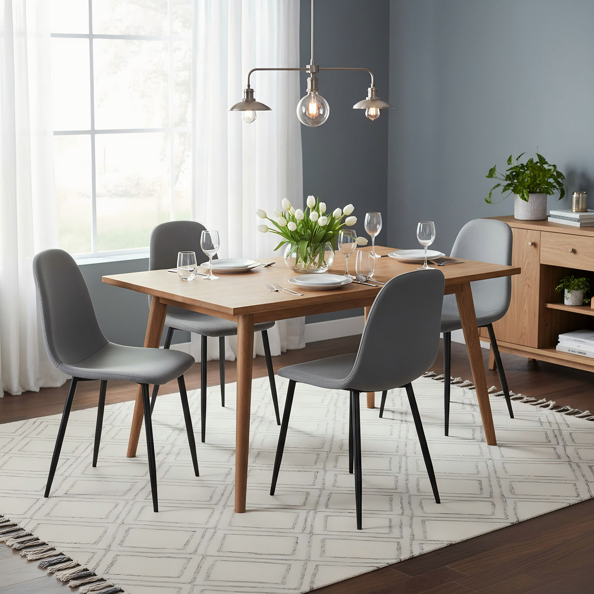 Modern Grey Fabric Dining Set, Metal Frame - SUNFLOWER LUMOS 4PCS