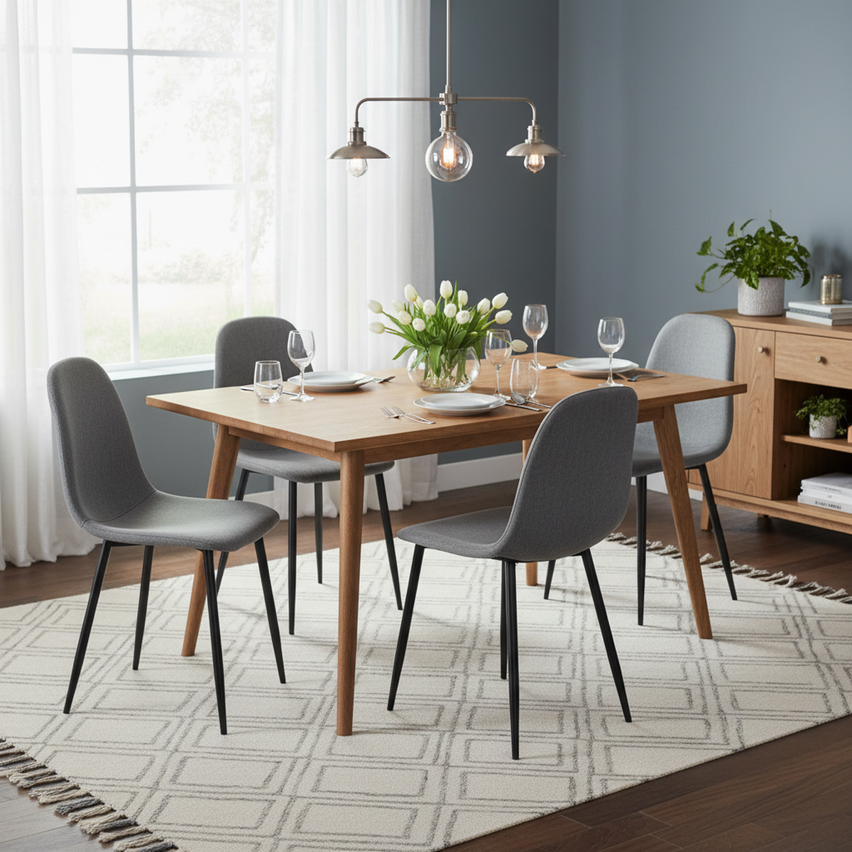 Modern Grey Fabric Dining Set, Metal Frame - SUNFLOWER LUMOS 4PCS