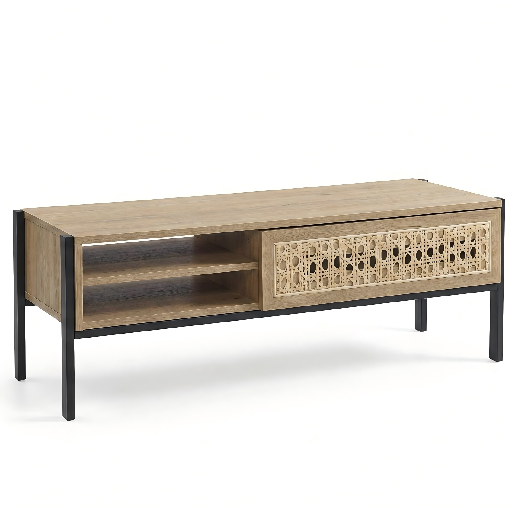 Modern Coffee Table, MDF Melamine & Rattan - JOON