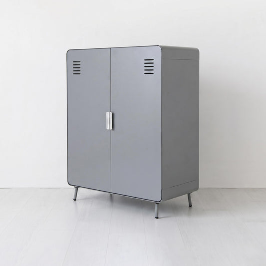 Modern Steel Double Door Cabinet - Walnut Grey