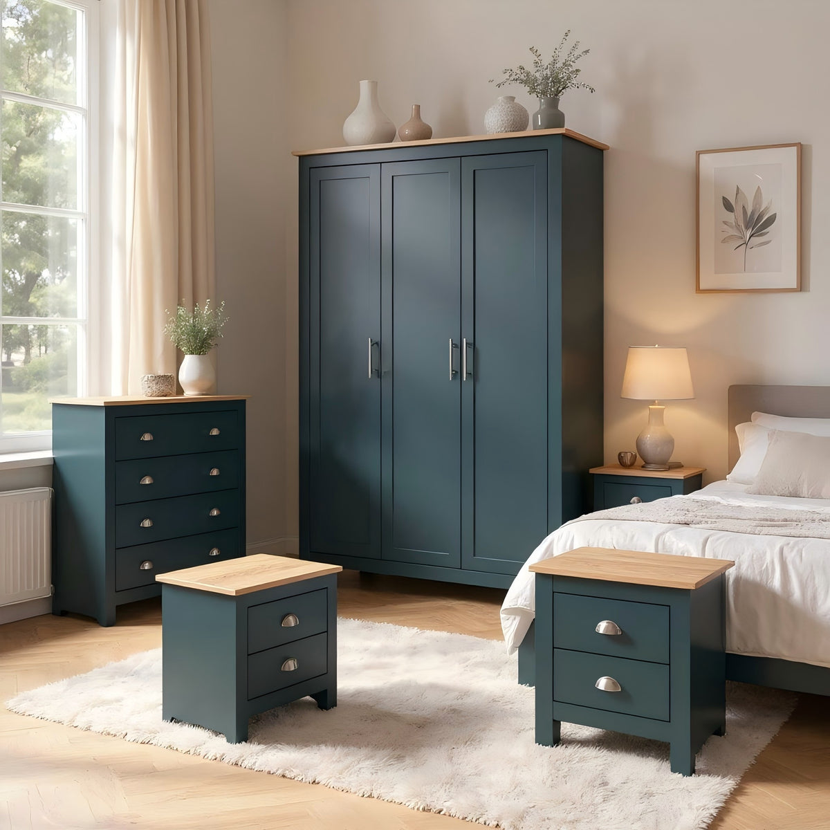 Modern Blue Bedroom Set, Particleboard & MDF - LANCASTER 4PC SET BLUE