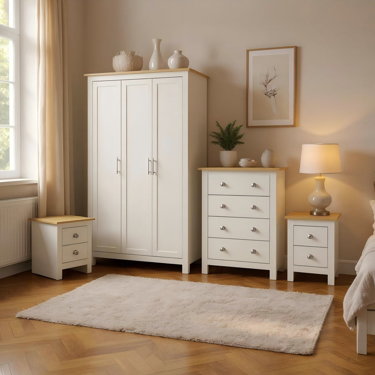 Modern Bedroom Set, Particleboard & MDF, 4-Piece - LANCASTER Beige