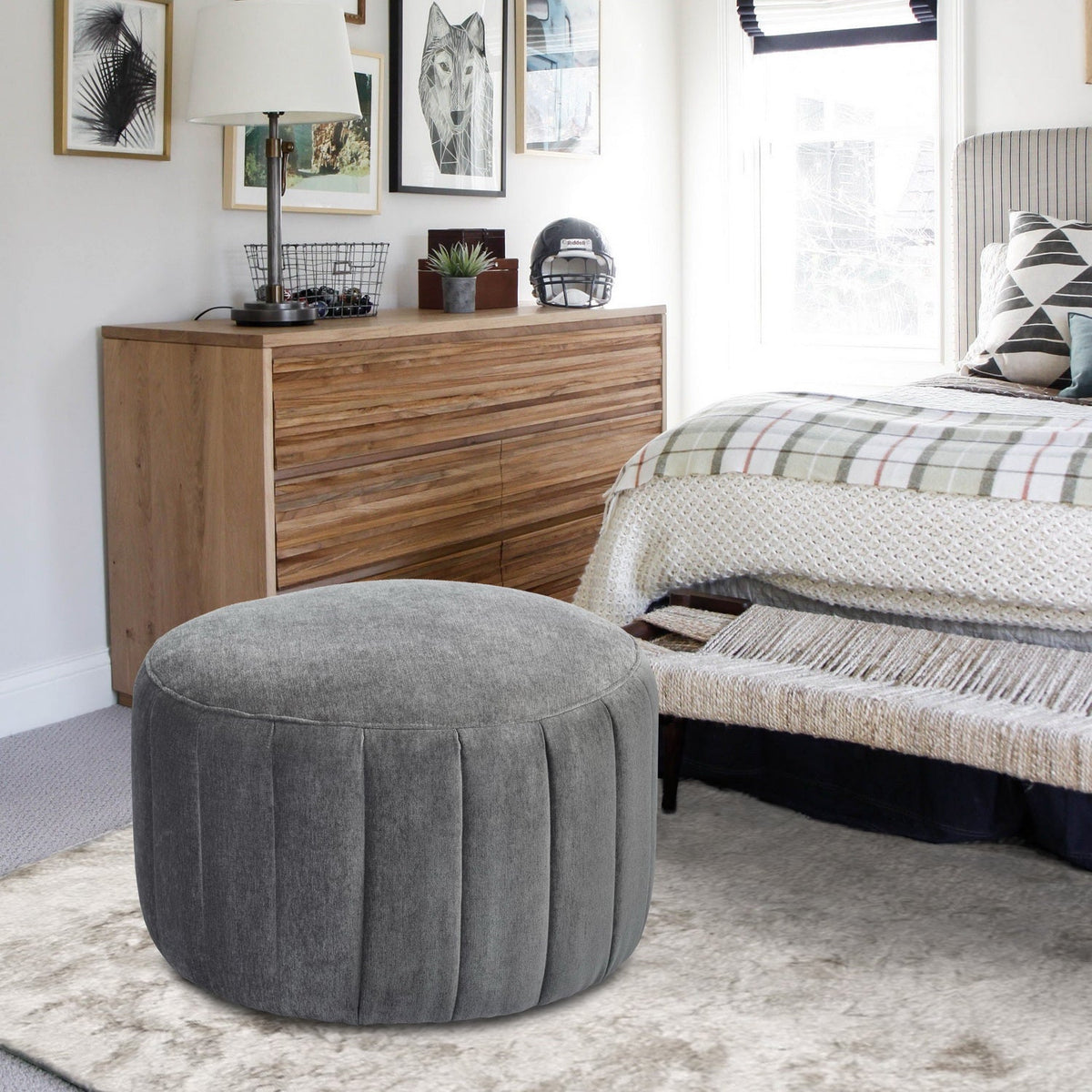 Akbar Large Grey Ottoman