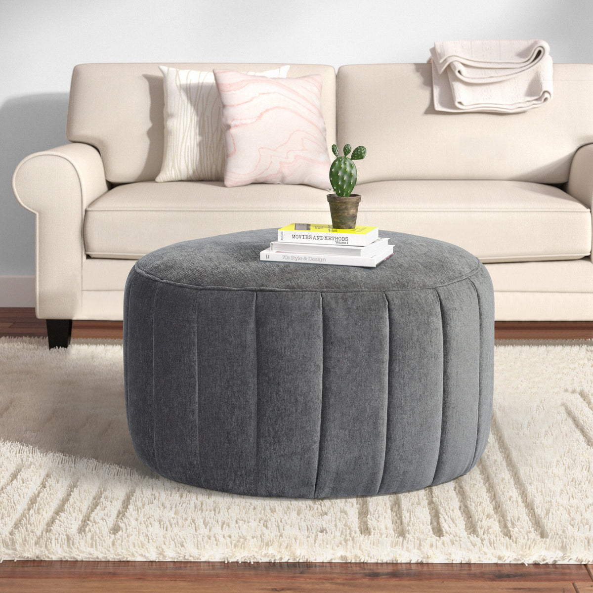 Akbar Large Grey Ottoman