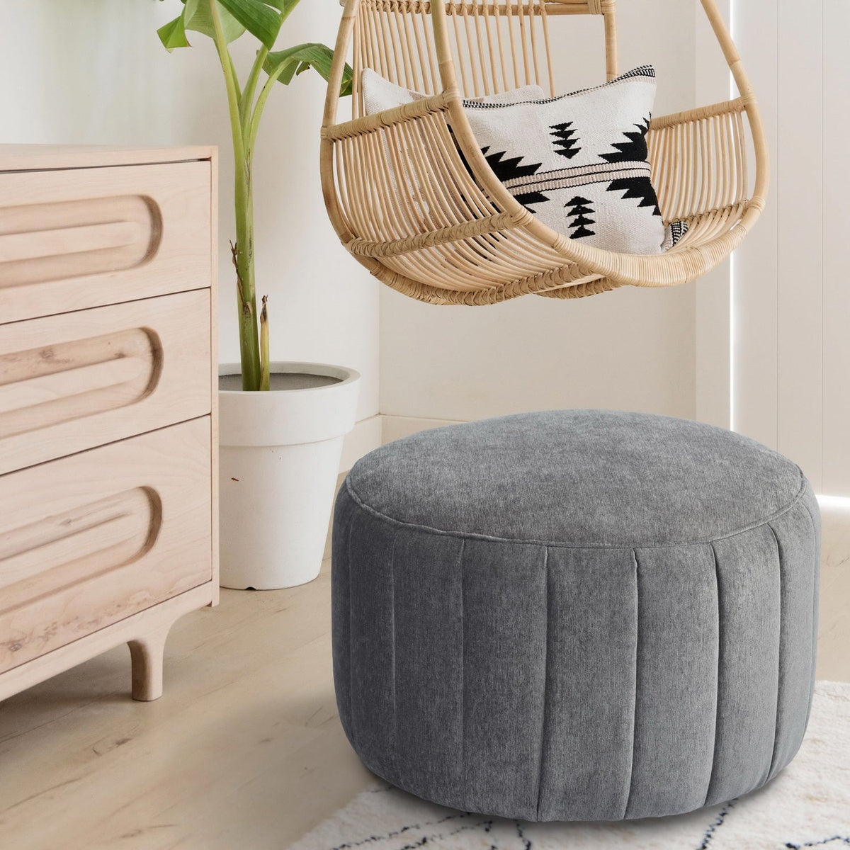 Akbar Large Grey Ottoman