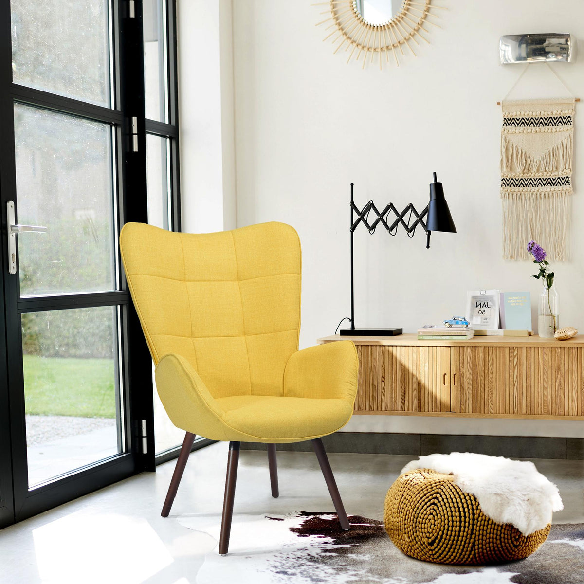 Bogdan Yellow Dark Wood Leg Accent Chairs