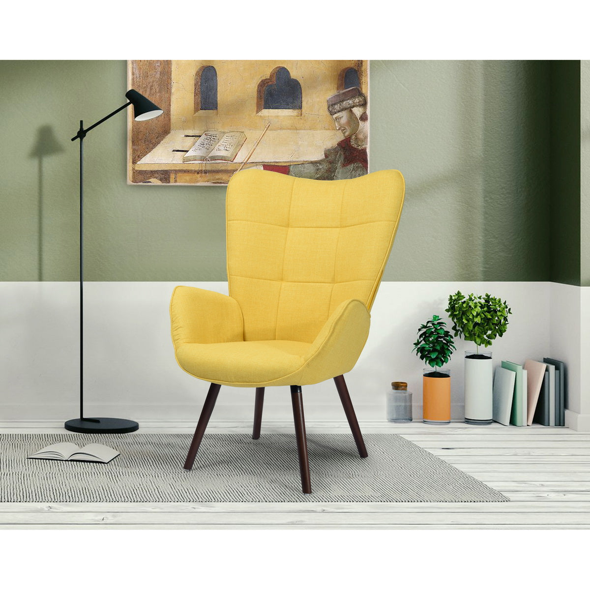 Bogdan Yellow Dark Wood Leg Accent Chairs