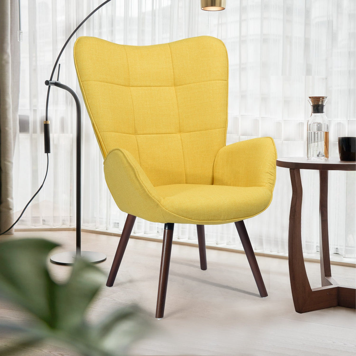Bogdan Yellow Dark Wood Leg Accent Chairs