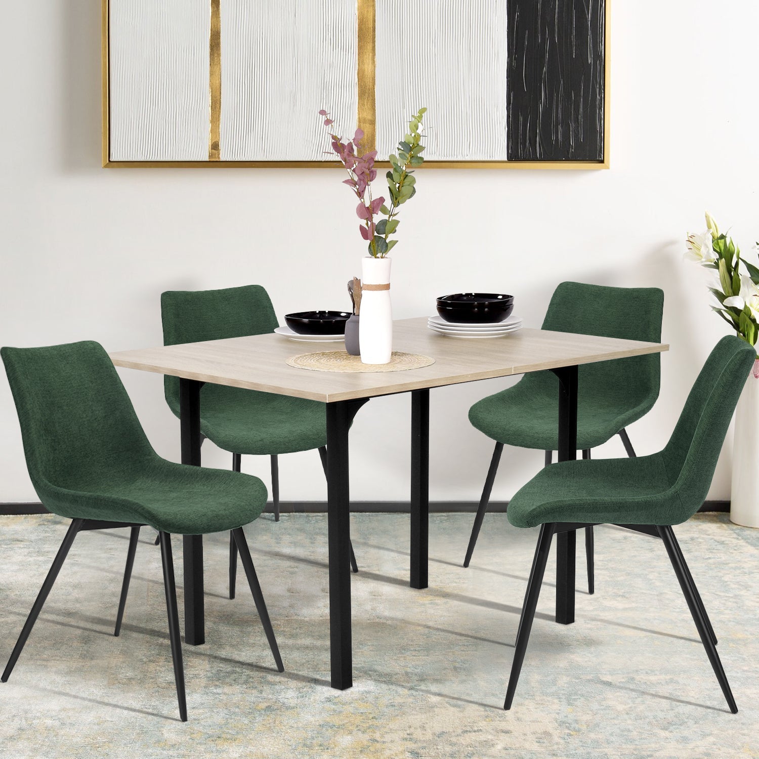 Casemiro Fabric Green 2Pcs Dining Chairs