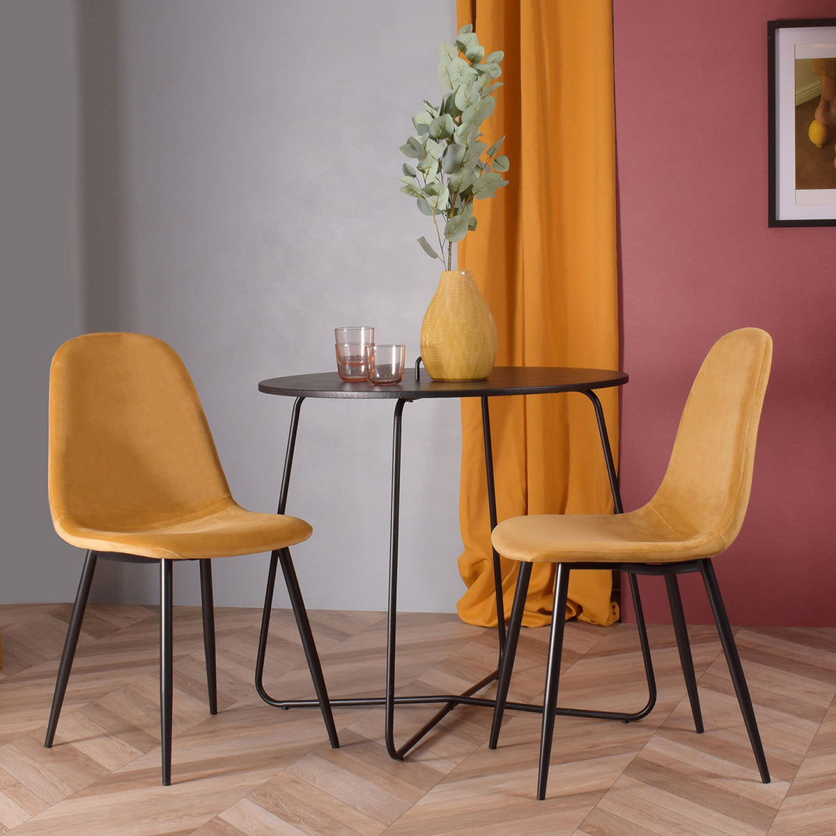 Charlton Velvet Yellow Spray Leg Dining Chairs