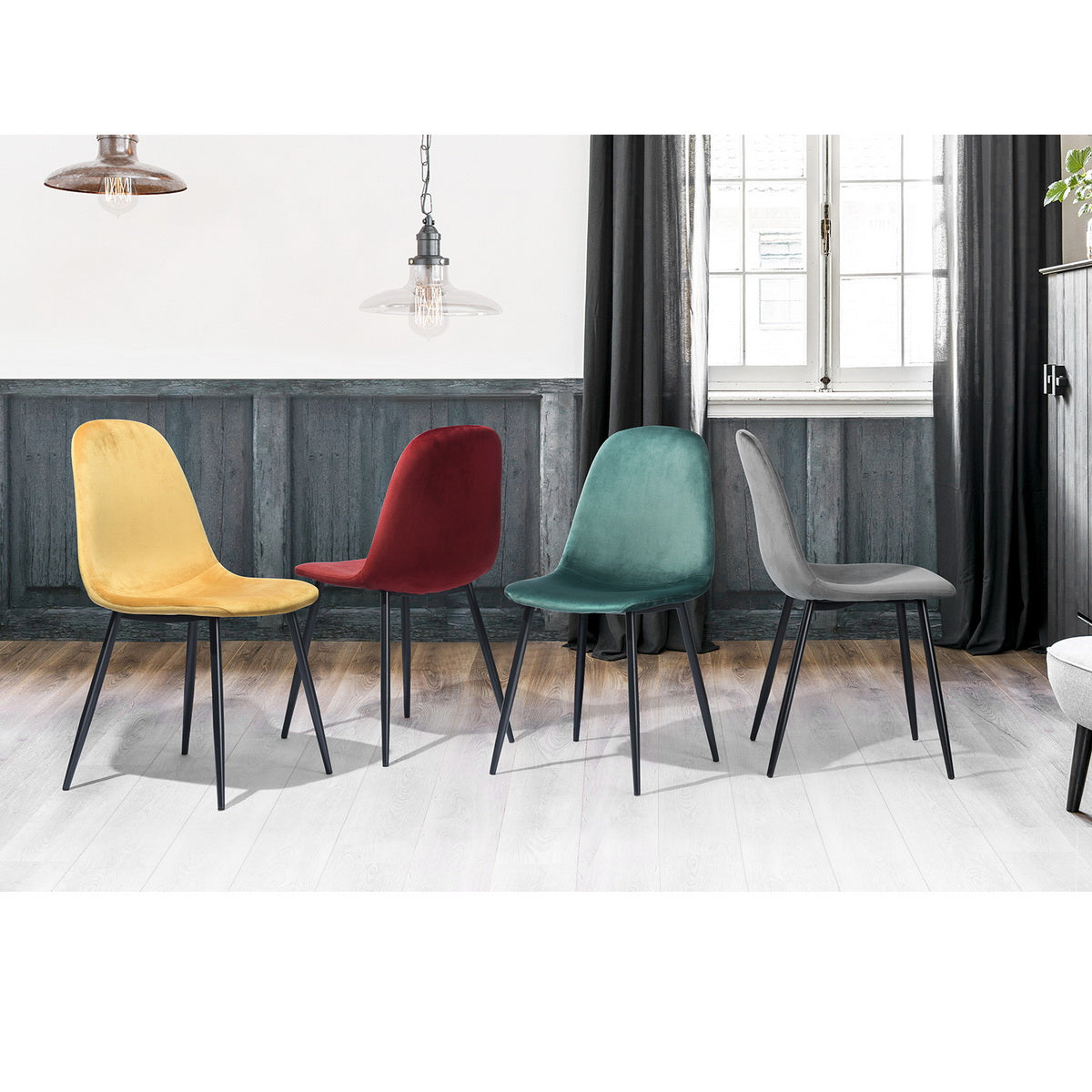Charlton Velvet Yellow Spray Leg Dining Chairs