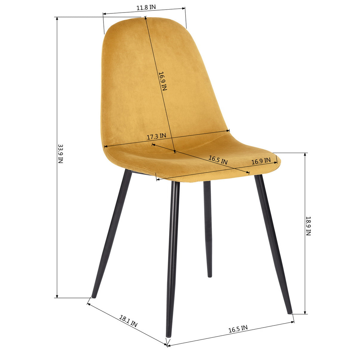Charlton Velvet Yellow Spray Leg Dining Chairs