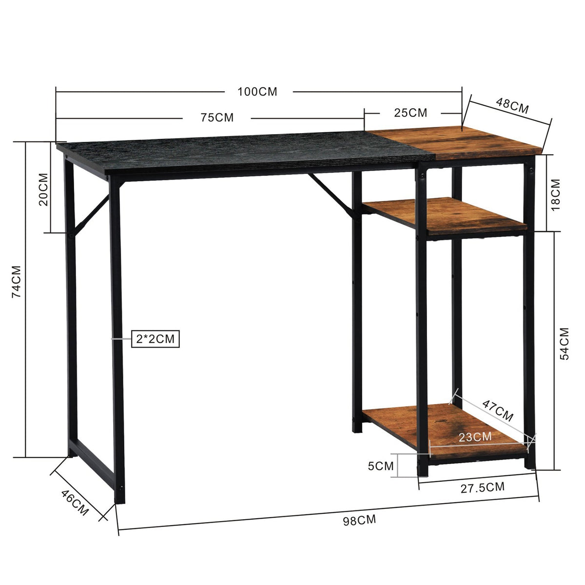 Dembe Shelves 100Cm Black Brown Desks