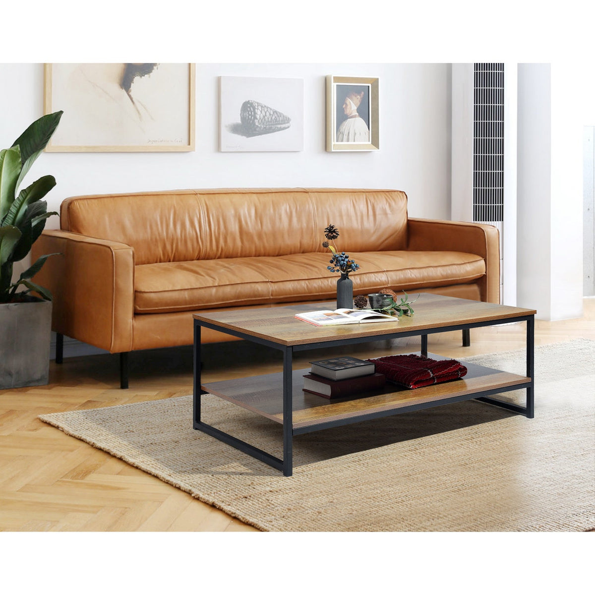 Facto Coffee Table 2 Levels Dark Wood Coffee Tables