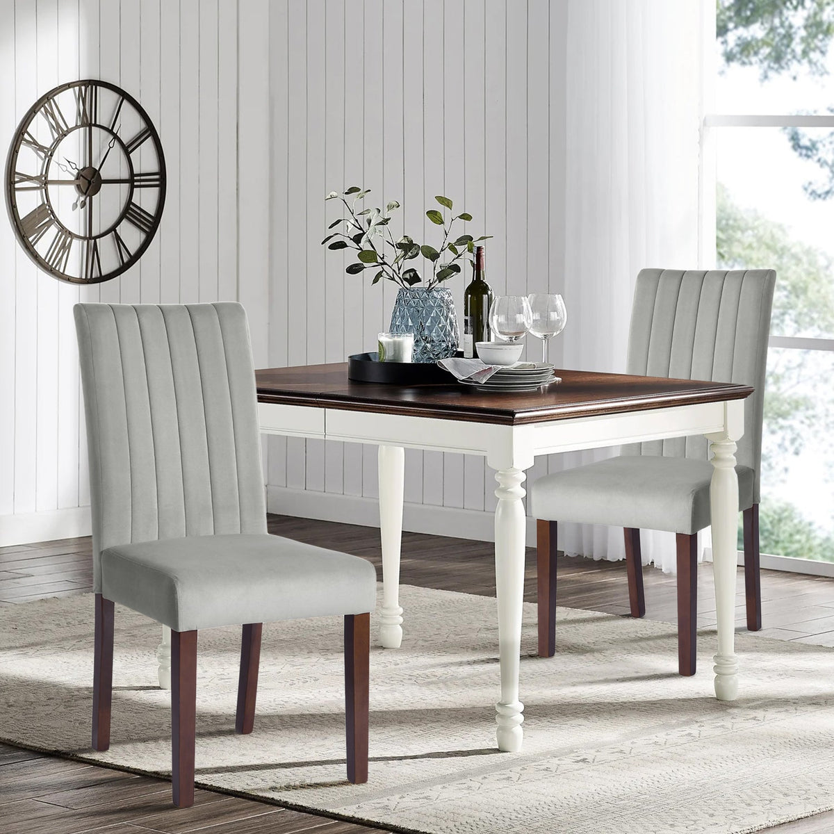 Fawn Grey Velvet Dining Chairs