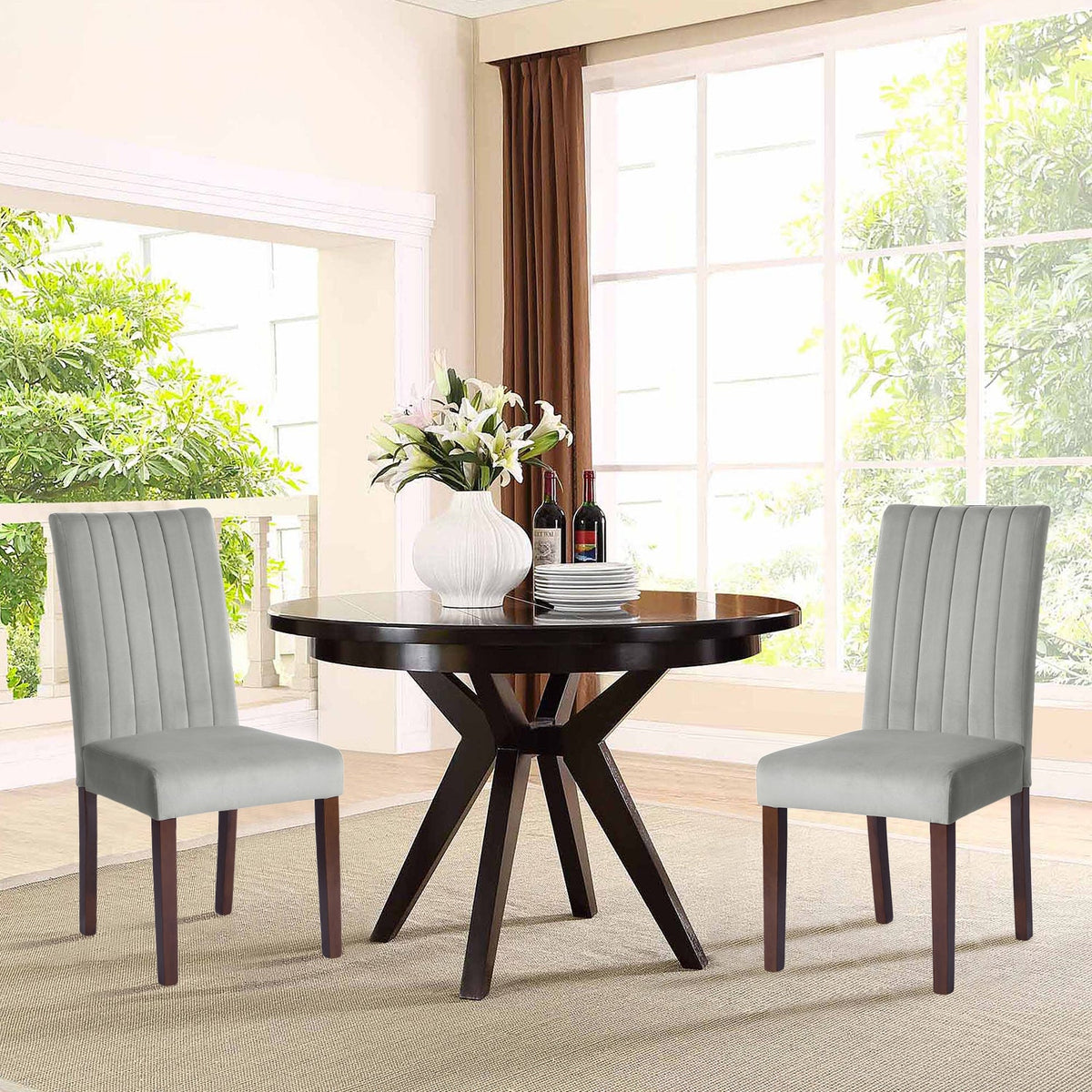 Fawn Grey Velvet Dining Chairs