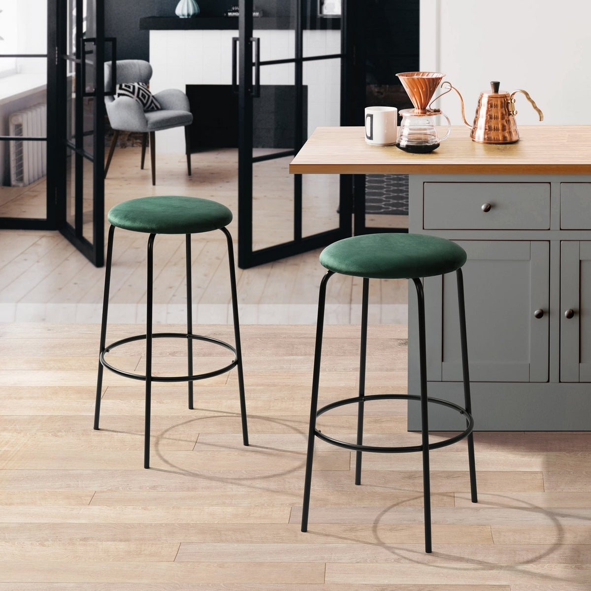 HAMER Dark Green Barstools