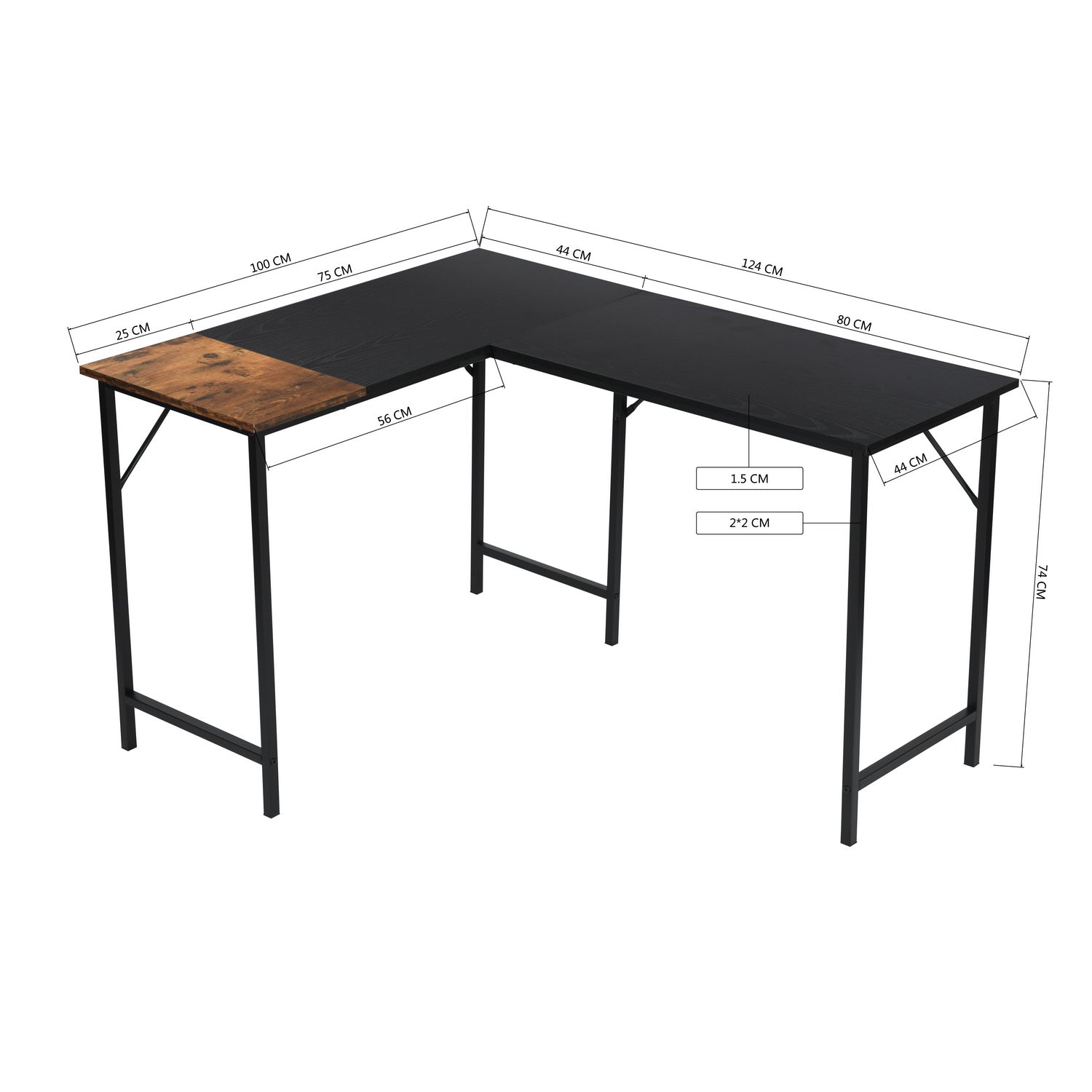 Isoud 124Cm Black Brown Desks