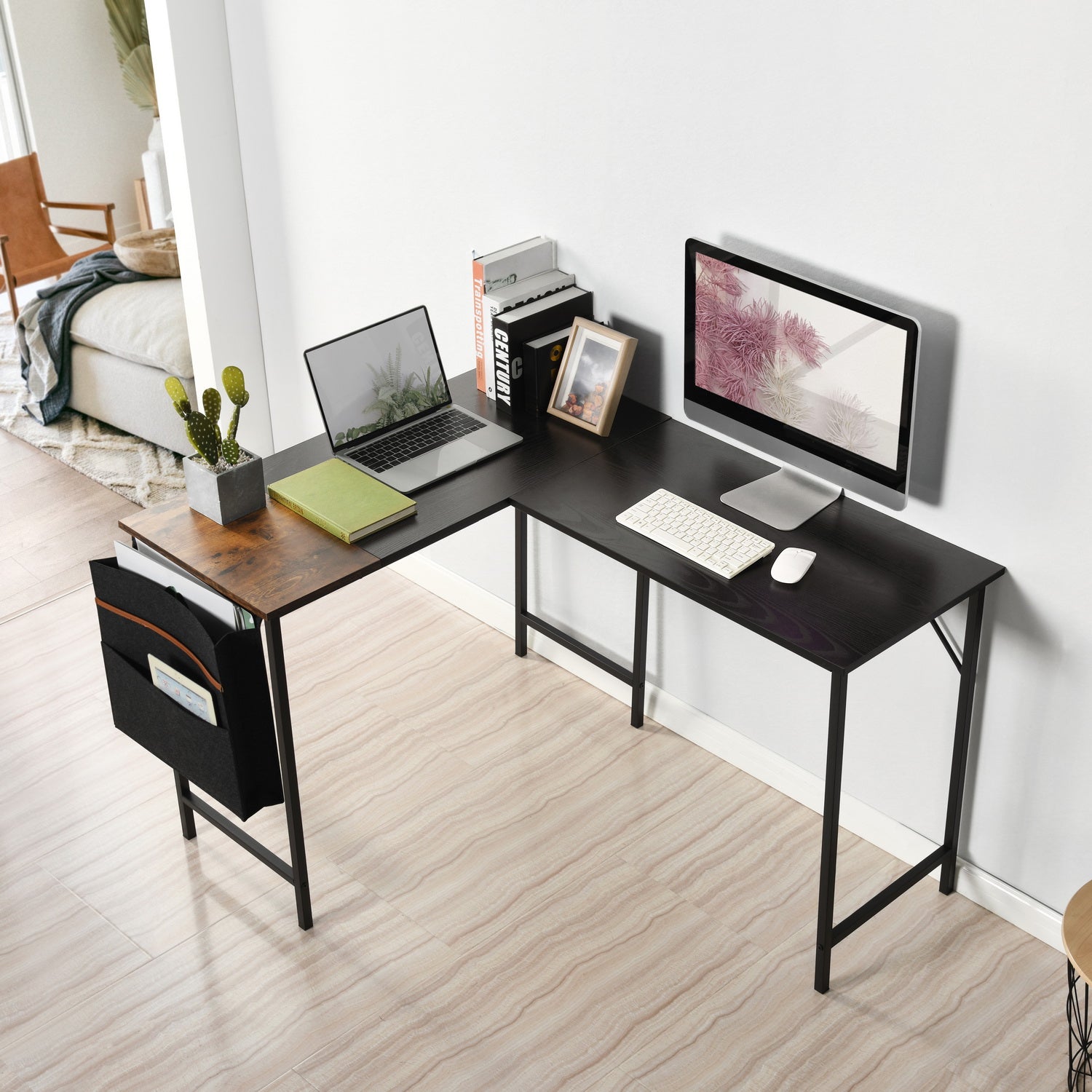 Isoud 124Cm Fabric Black Brown Desks