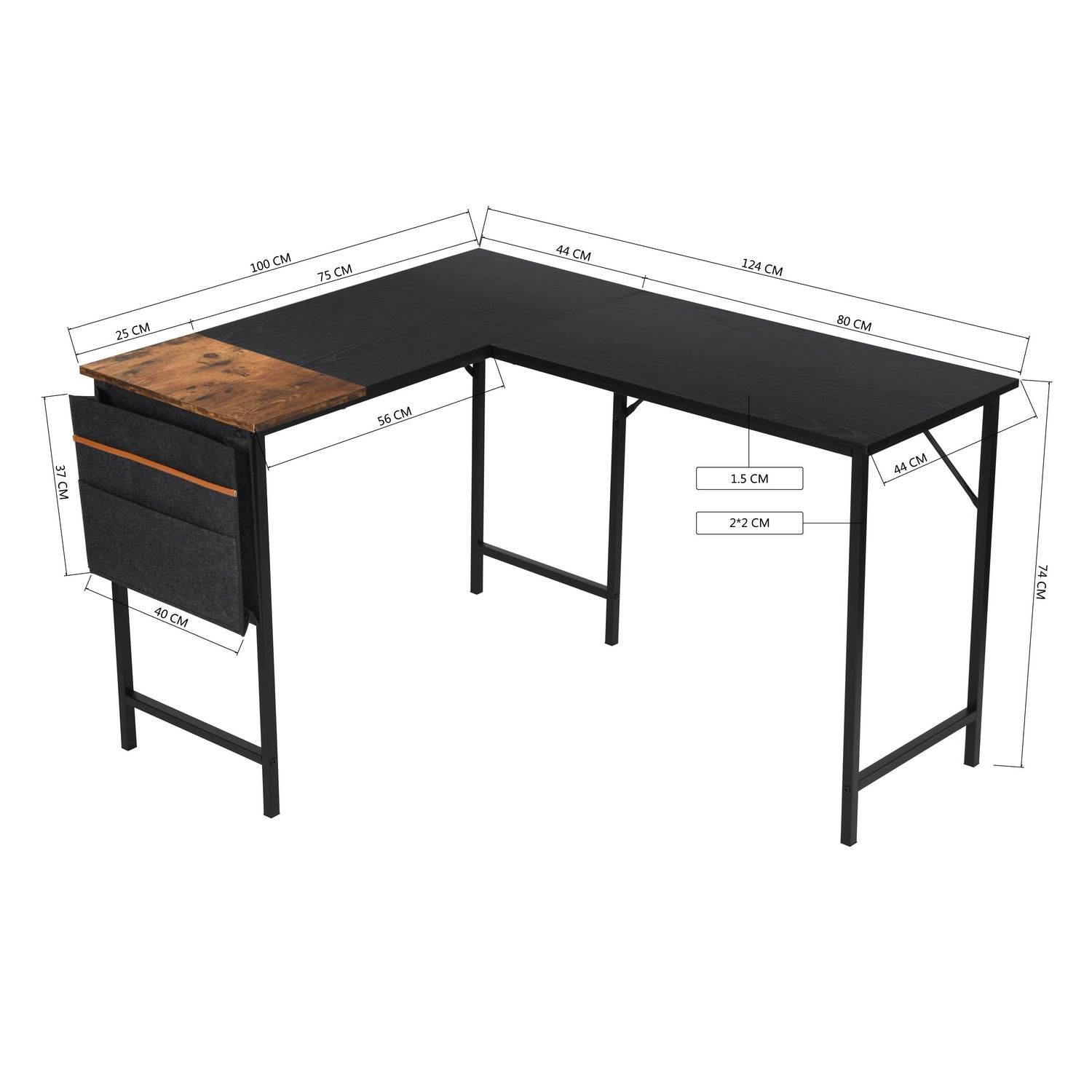 Isoud 124Cm Fabric Black Brown Desks