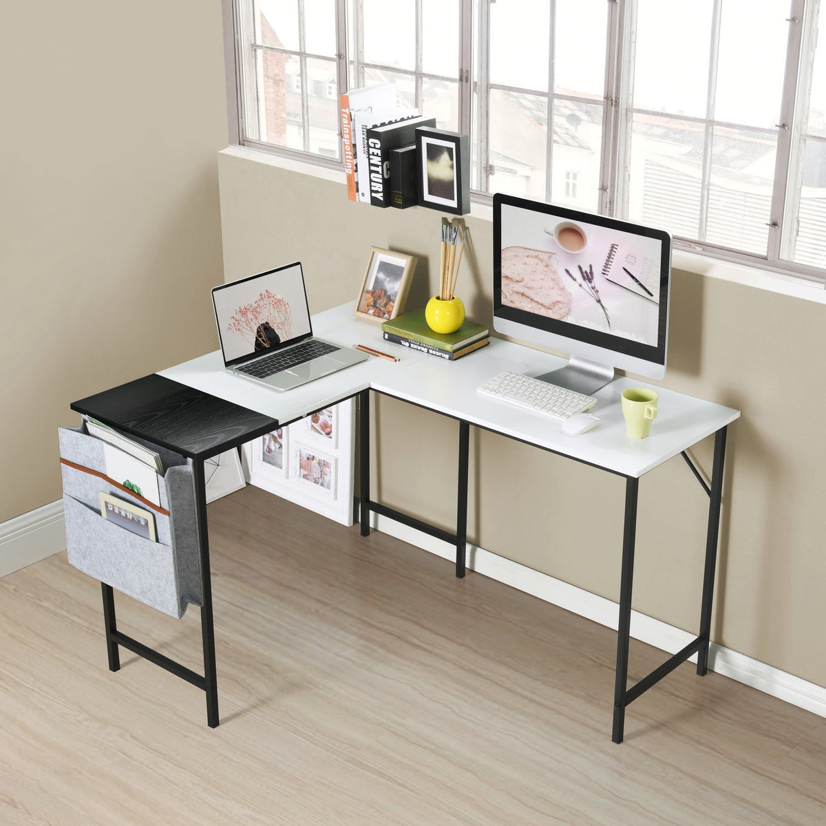 Isoud 124Cm Fabric Black White Desks