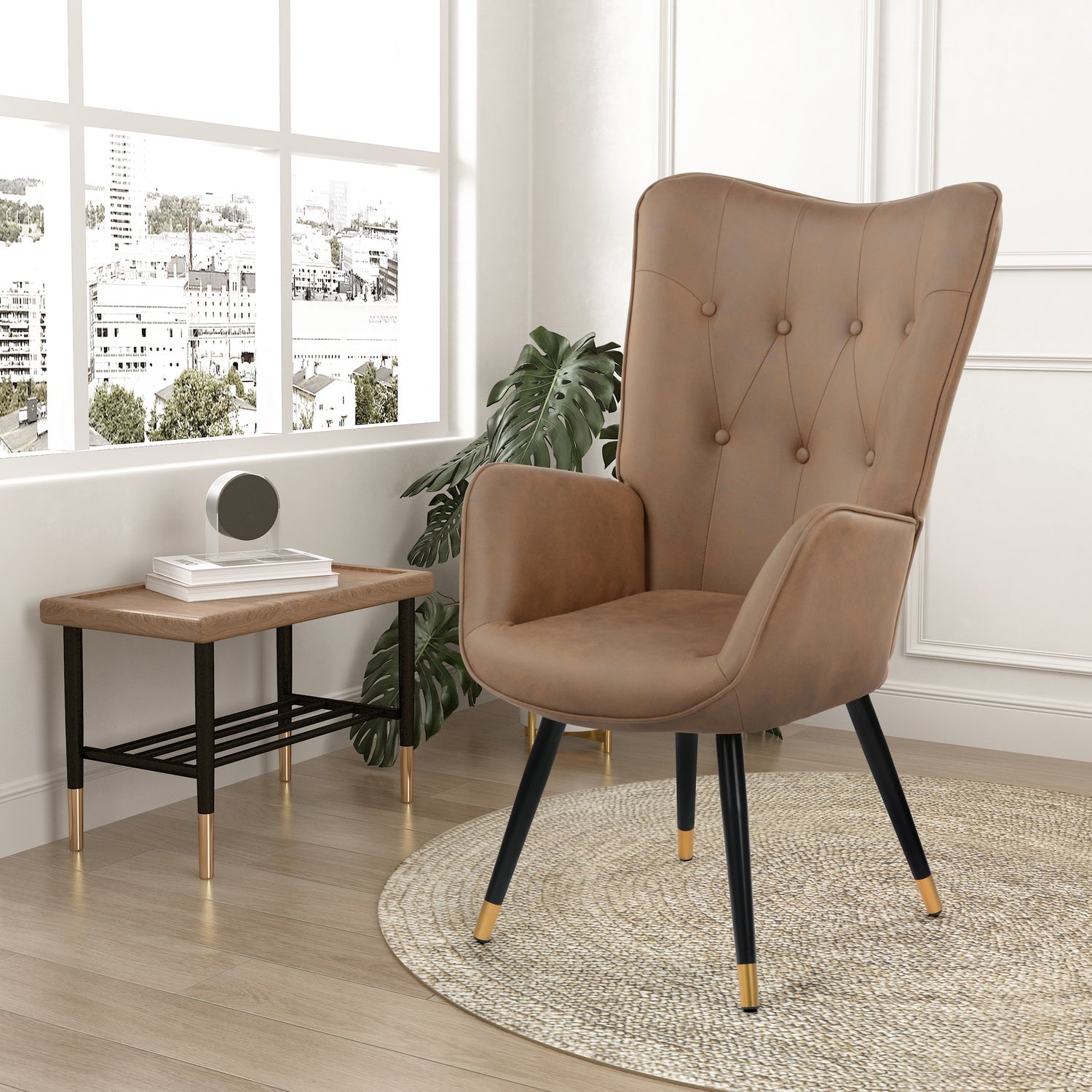 Kas Fabric Brown Black Gold Leg Ukfr  Accent Chairs