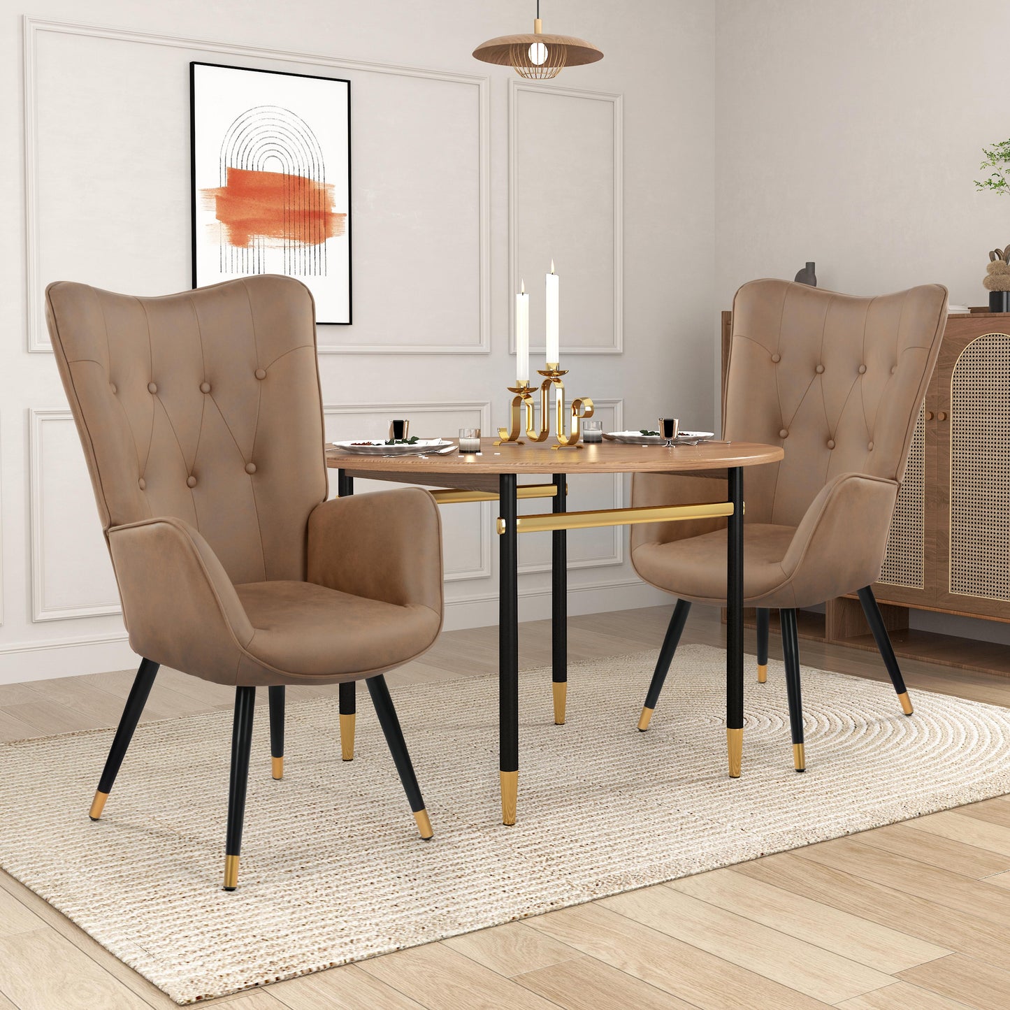 Kas Fabric Brown Black Gold Leg Ukfr  Accent Chairs