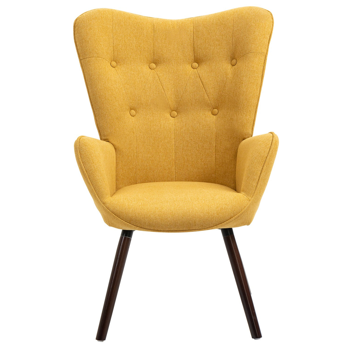 Kas Fabric Yellow Dark Wood Leg Accent Chairs