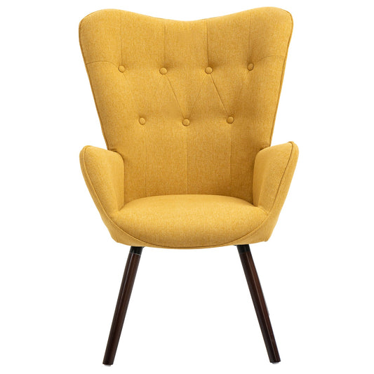 Kas Fabric Yellow Dark Wood Leg Accent Chairs