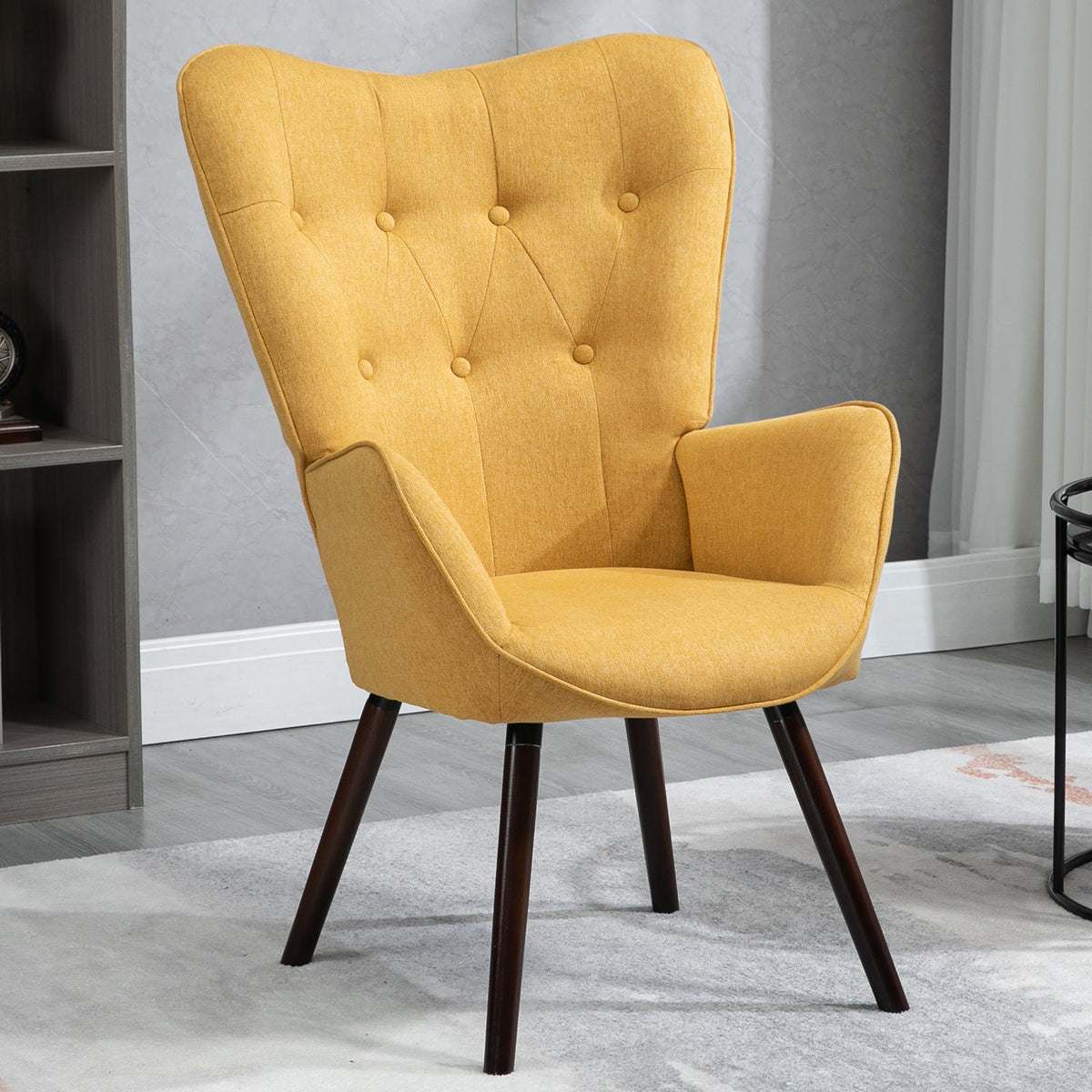 Kas Fabric Yellow Dark Wood Leg Accent Chairs