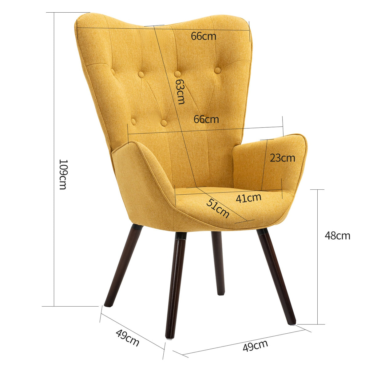 Kas Fabric Yellow Dark Wood Leg Accent Chairs