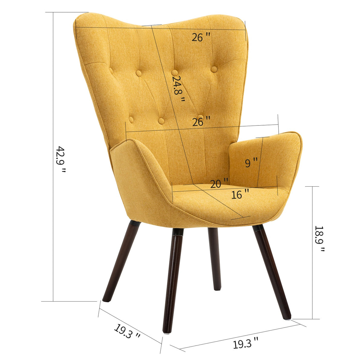 Kas Fabric Yellow Dark Wood Leg Accent Chairs