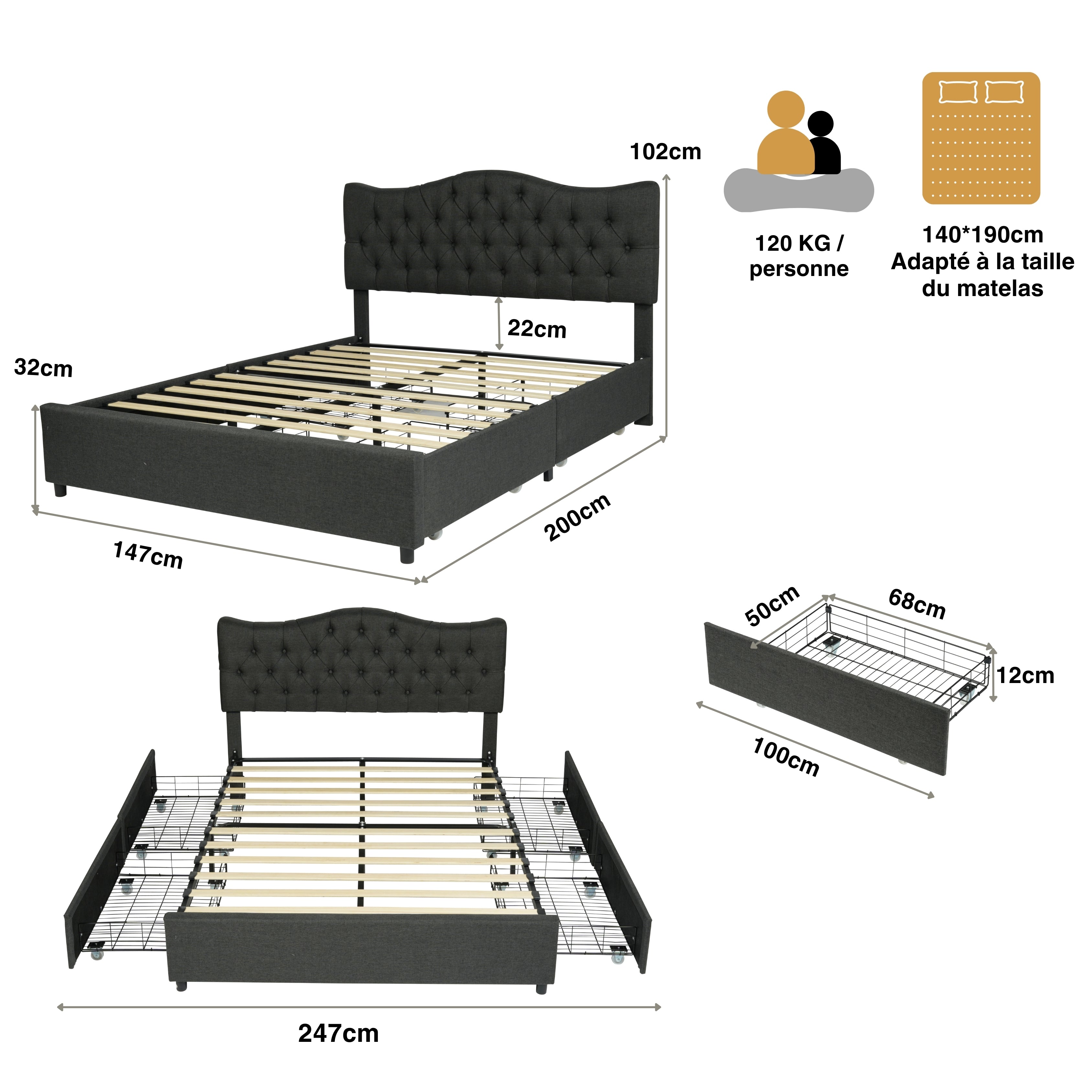 Leon With Drawers 140 Grey Beds