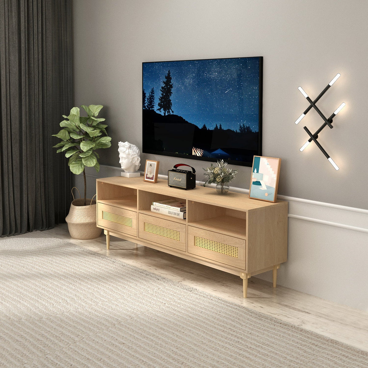 Obert Faux Rattan Entertainment Center